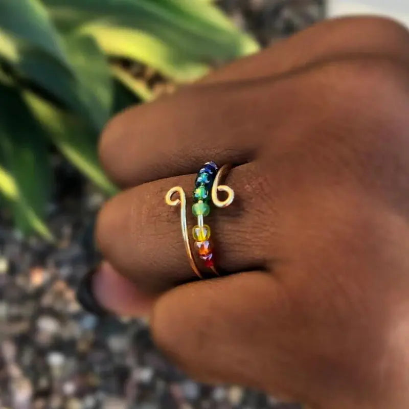 Anillo Bohemio Rotativo de Cuentas Arcoíris para Mujer