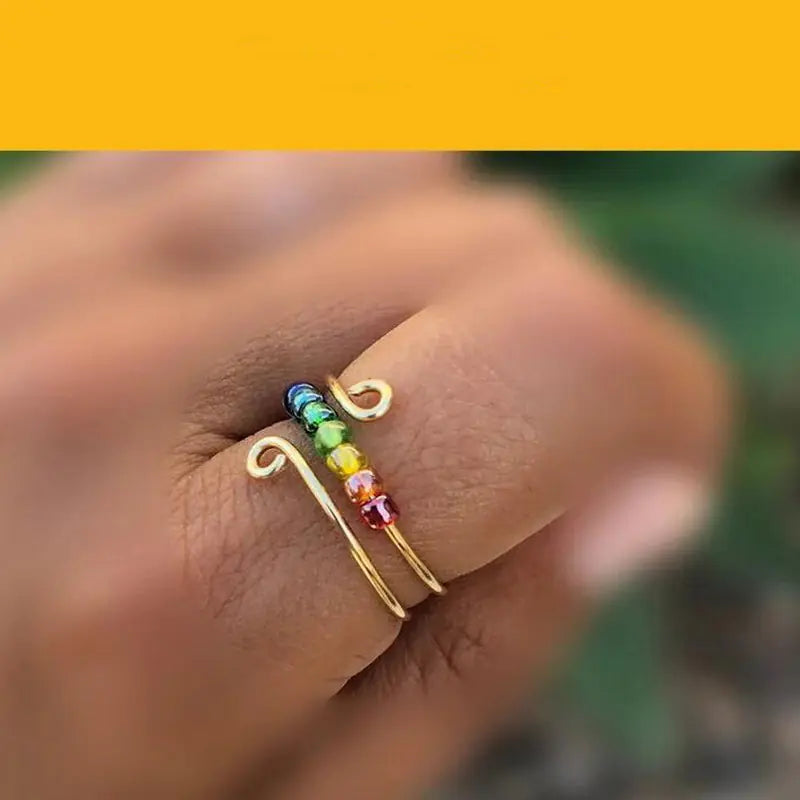 Anillo Bohemio Rotativo de Cuentas Arcoíris para Mujer