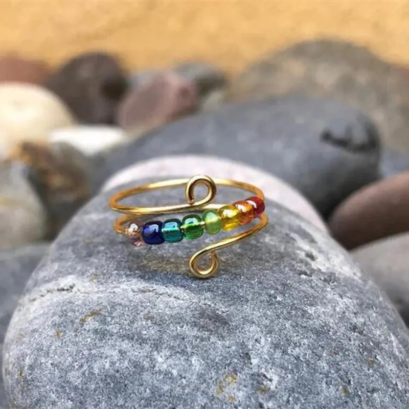 Anillo Bohemio Rotativo de Cuentas Arcoíris para Mujer